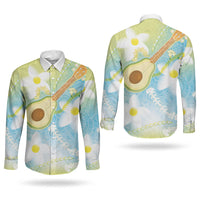 Hawaiian Ukulele Avocado Couples Matching Long Sleeve Bodycon Dress and Long Sleeve Button Shirt Leis and Polynesian Pattern LT03 - Polynesian Pride
