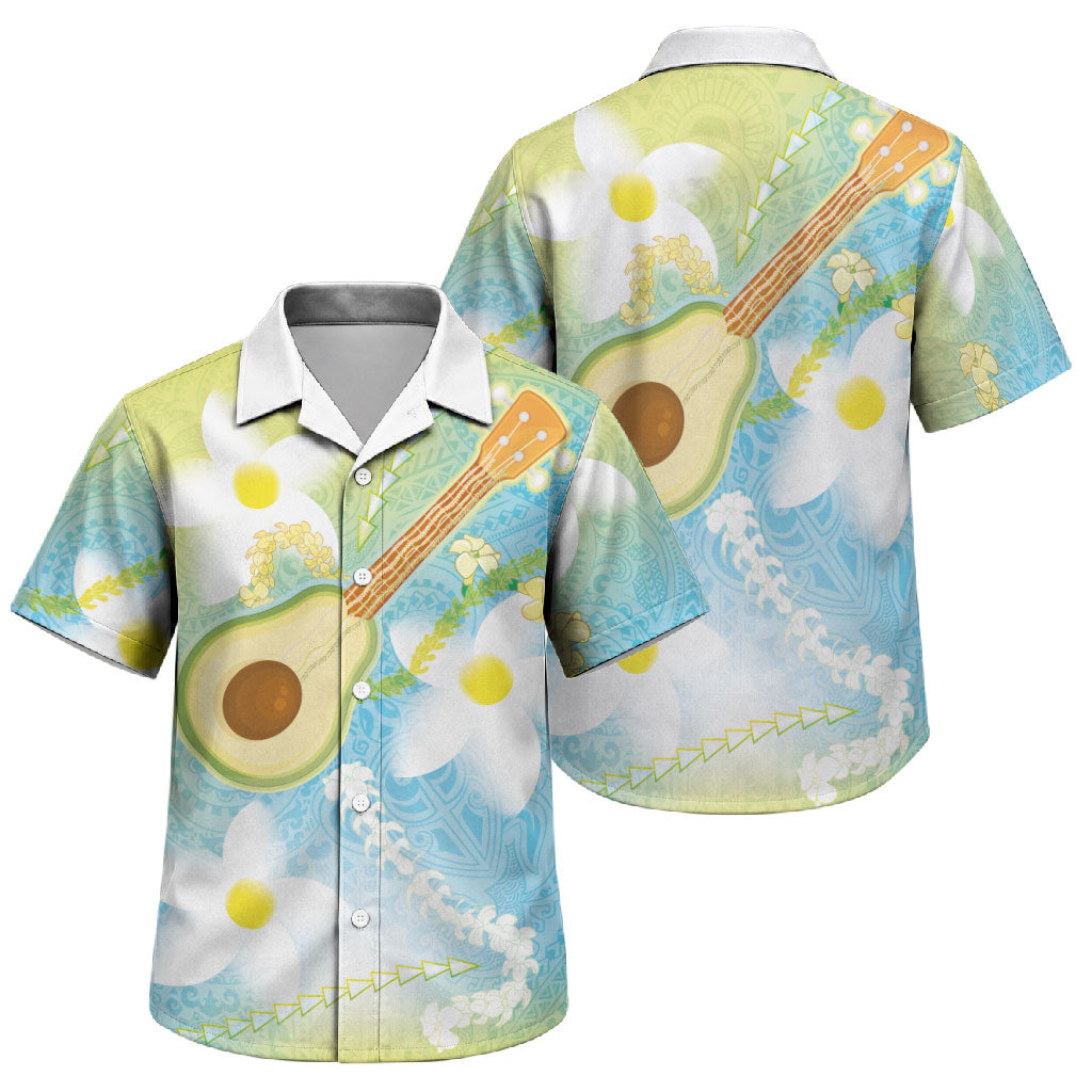 Hawaiian Ukulele Avocado Family Matching Off Shoulder Maxi Dress and Hawaiian Shirt Leis and Polynesian Pattern