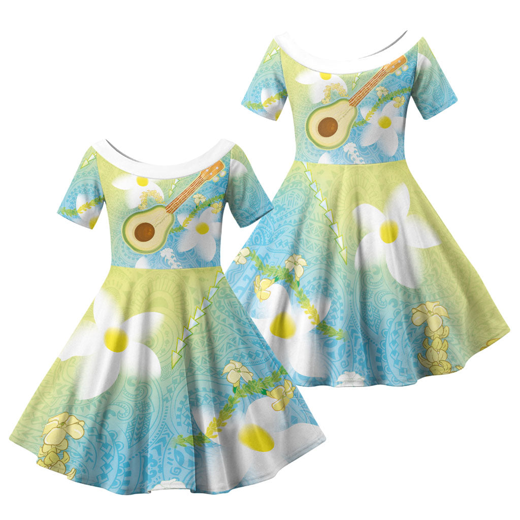Hawaiian Ukulele Avocado Family Matching Tank Maxi Dress and Hawaiian Shirt Leis and Polynesian Pattern