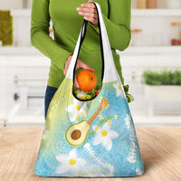 Hawaiian Ukulele Avocado Grocery Bag Leis and Polynesian Pattern