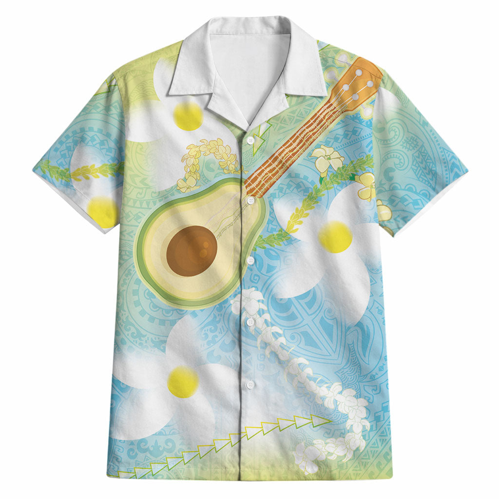 Hawaiian Ukulele Avocado Hawaiian Shirt Leis and Polynesian Pattern
