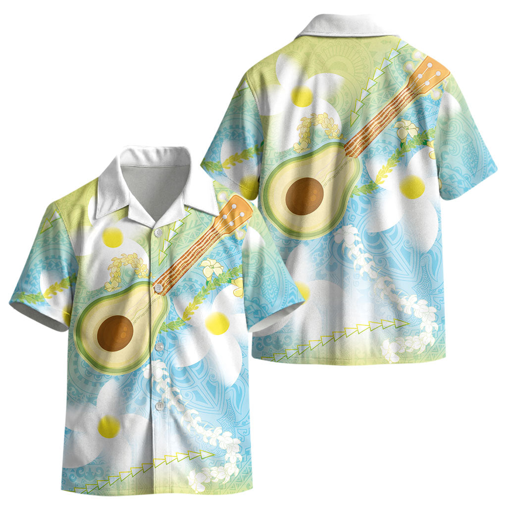 Hawaiian Ukulele Avocado Kid Hawaiian Shirt Leis and Polynesian Pattern