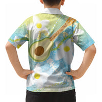 Hawaiian Ukulele Avocado Kid Hawaiian Shirt Leis and Polynesian Pattern