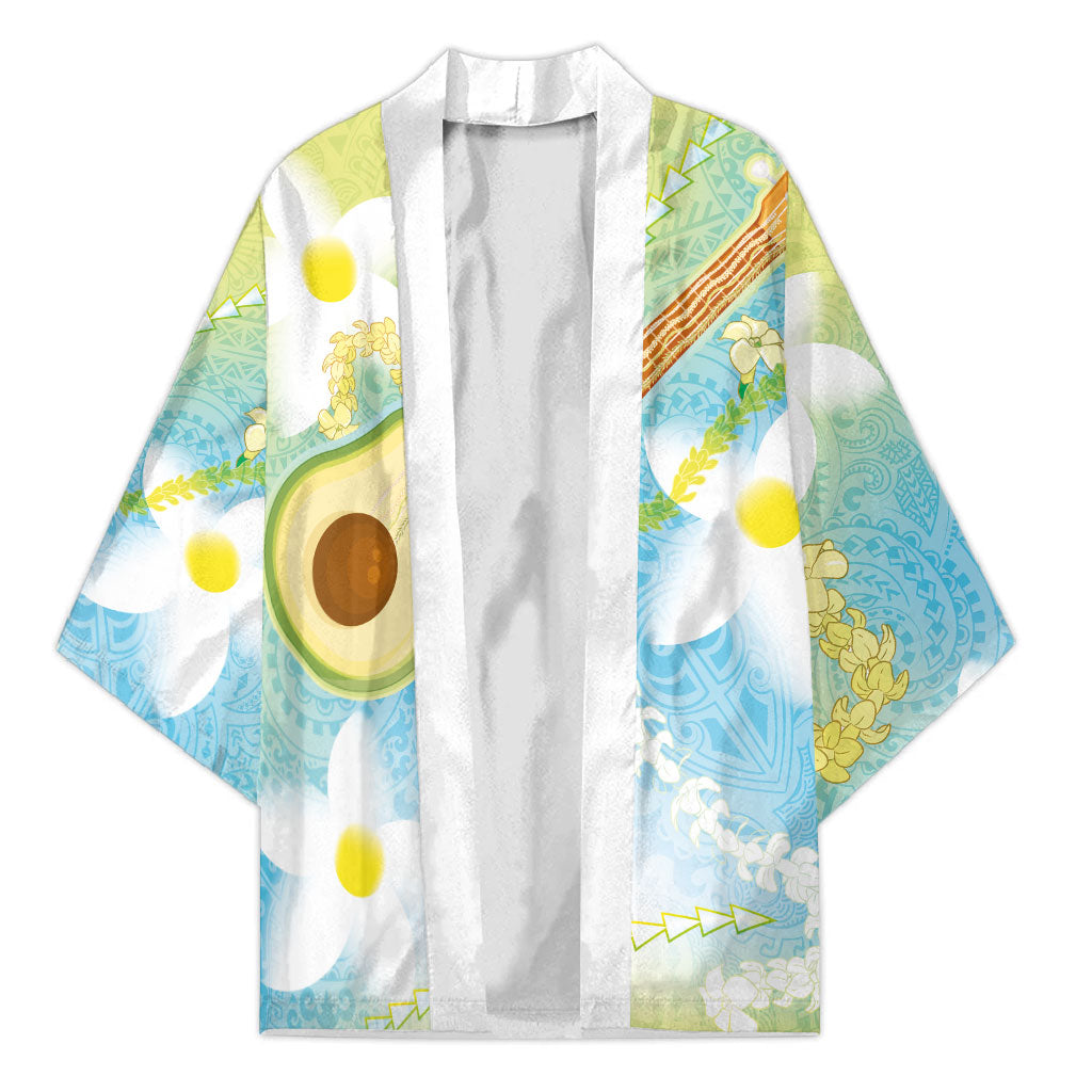 Hawaiian Ukulele Avocado Kimono Leis and Polynesian Pattern LT03 Unisex White - Polynesian Pride