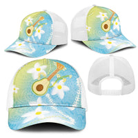 Hawaiian Ukulele Avocado Mesh Trucker Cap Leis and Polynesian Pattern