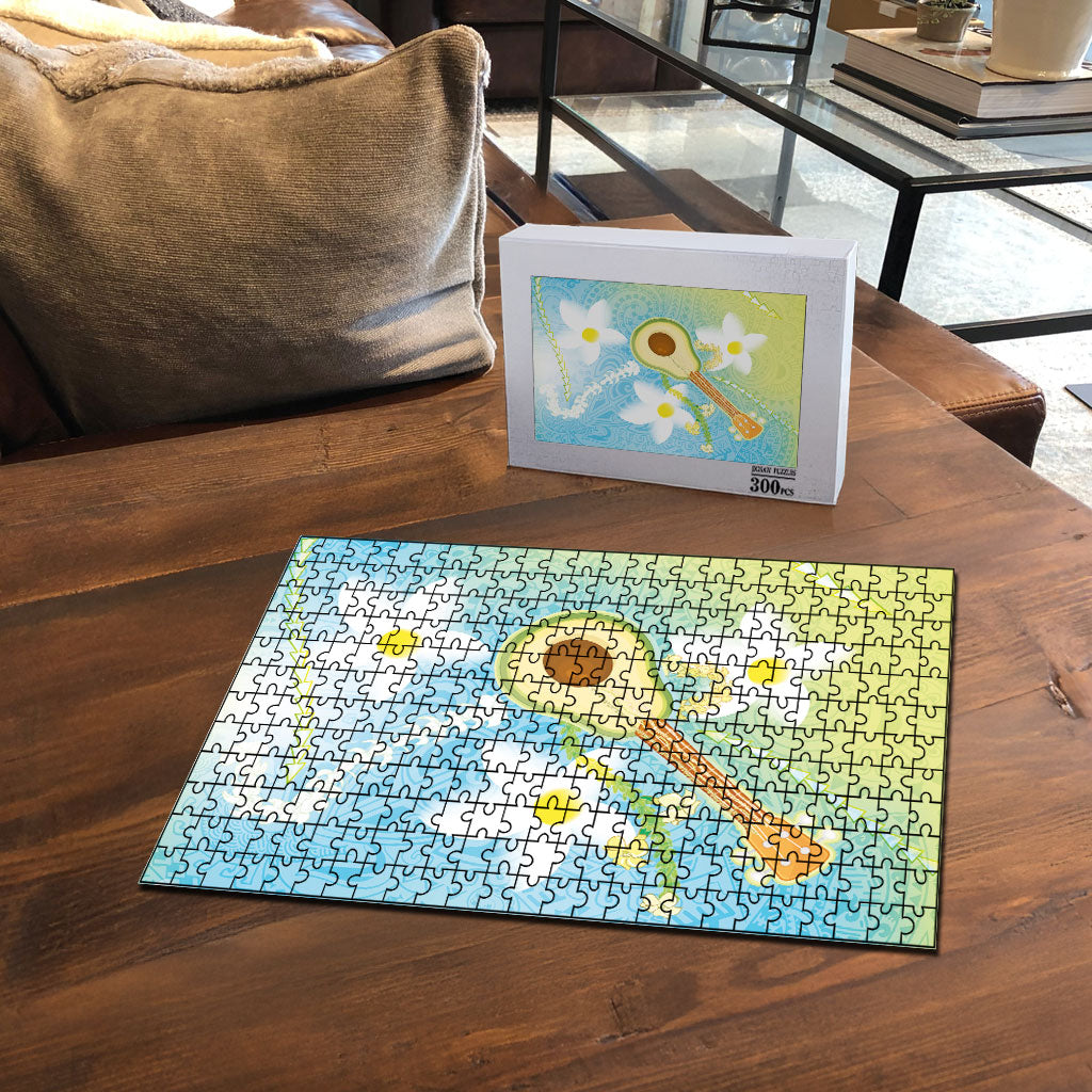 Hawaiian Ukulele Avocado Puzzle Leis and Polynesian Pattern