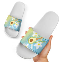 Hawaiian Ukulele Avocado Slide Sandals Leis and Polynesian Pattern