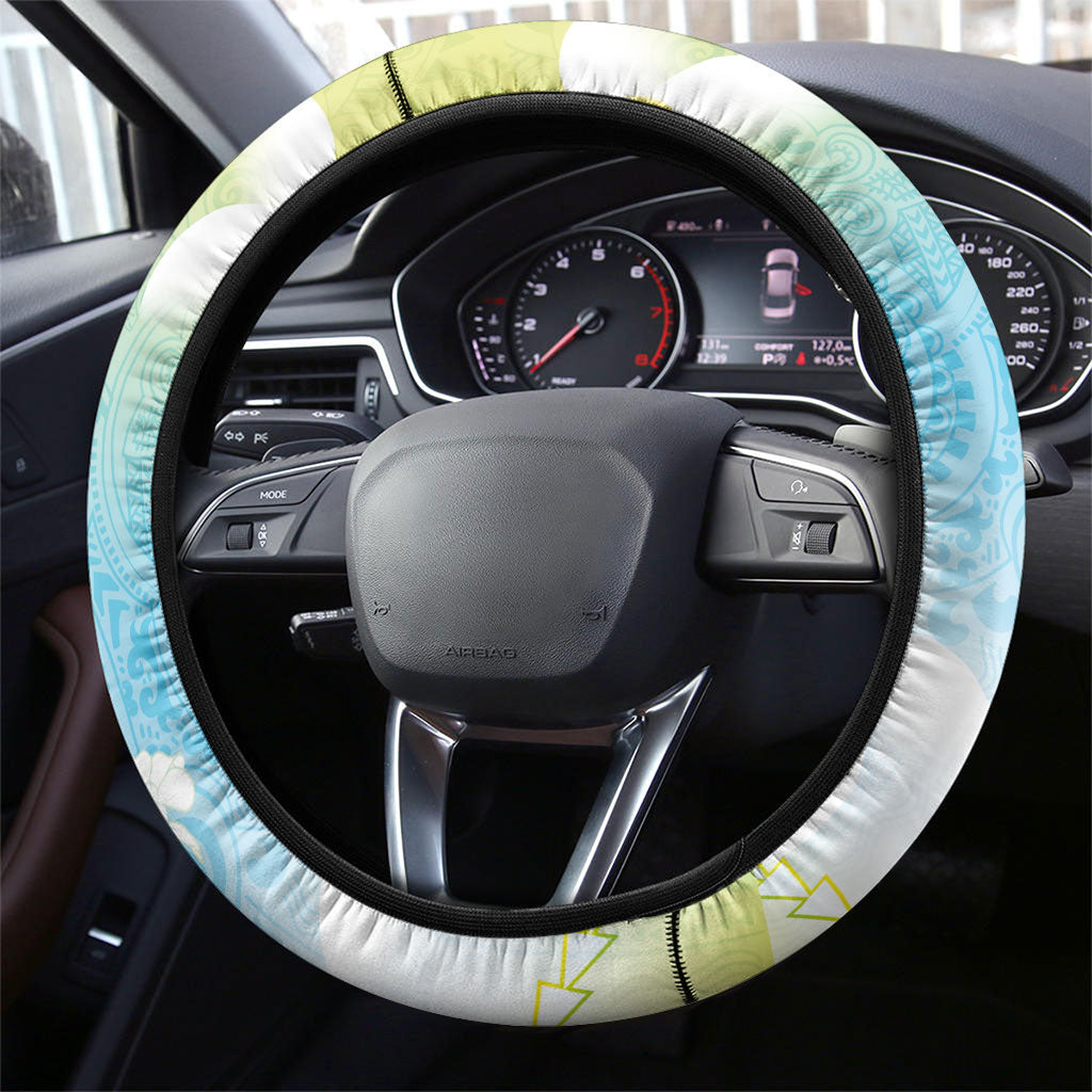 Hawaiian Ukulele Avocado Steering Wheel Cover Leis and Polynesian Pattern