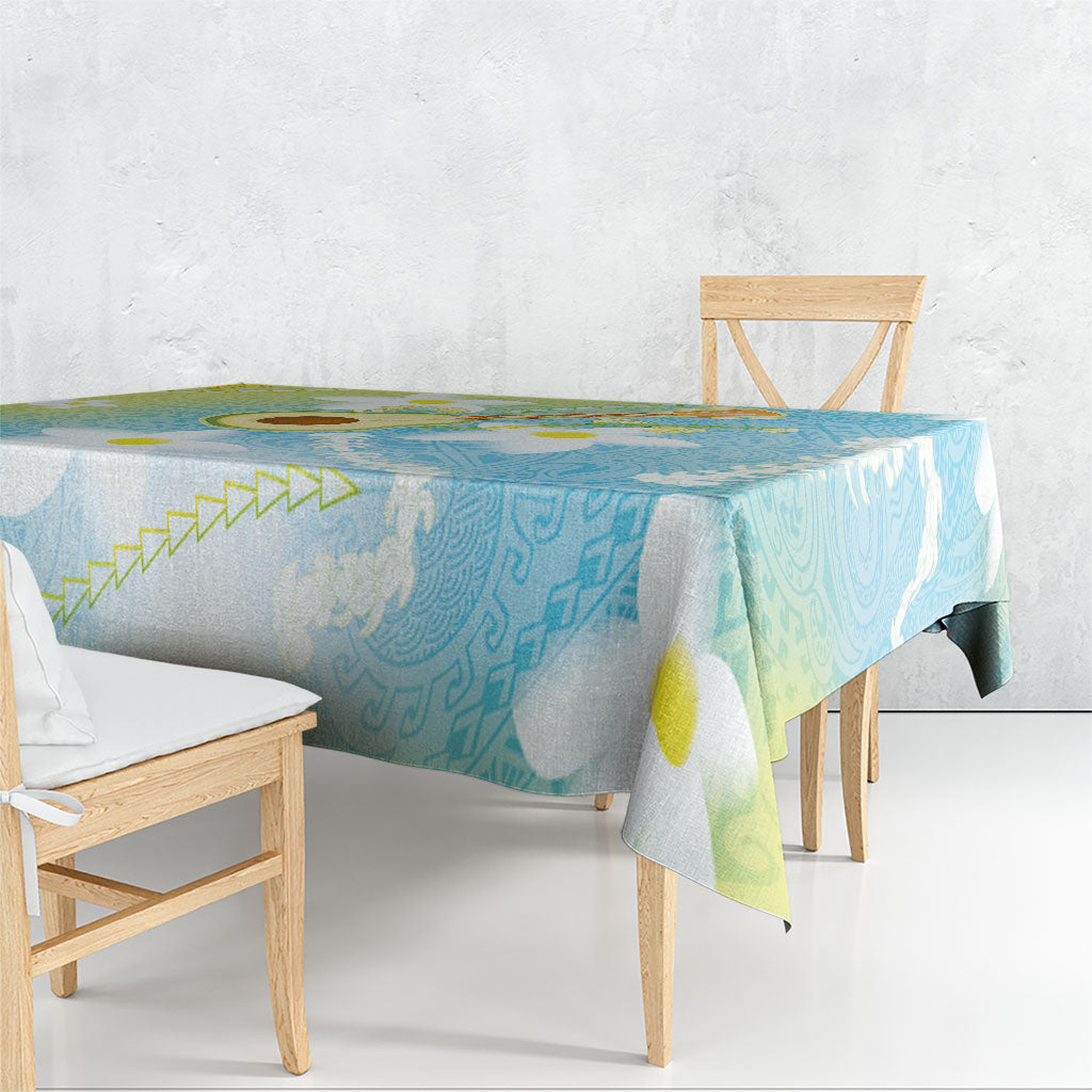 Hawaiian Ukulele Avocado Tablecloth Leis and Polynesian Pattern