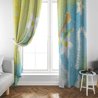 Hawaiian Ukulele Avocado Window Curtain Leis and Polynesian Pattern