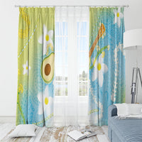 Hawaiian Ukulele Avocado Window Curtain Leis and Polynesian Pattern