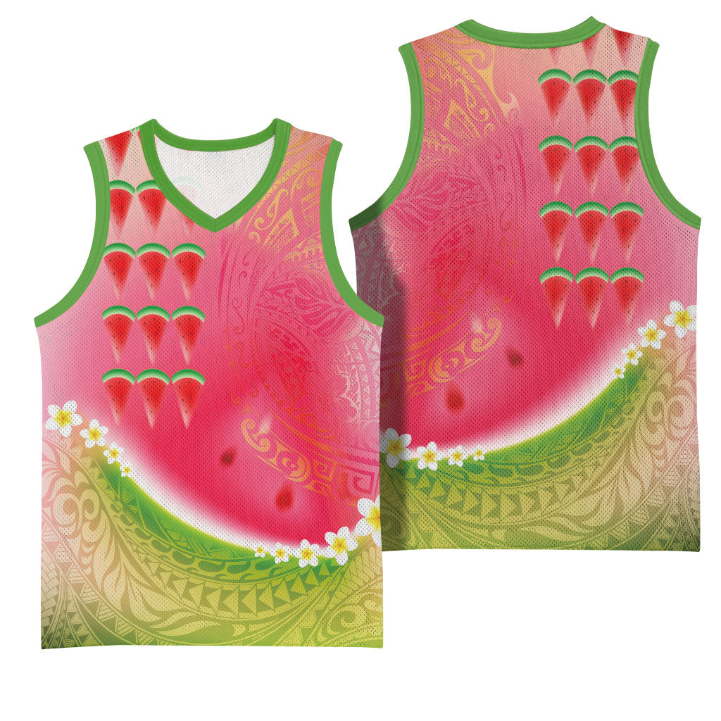 Hawaiian Watermelon Basketball Jersey with Kakau Art Tattoo
