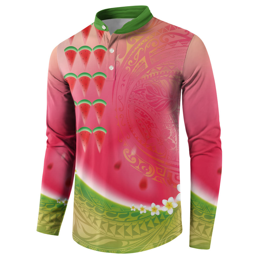 Hawaiian Watermelon Button Sweatshirt with Kakau Art Tattoo
