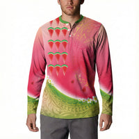 Hawaiian Watermelon Button Sweatshirt with Kakau Art Tattoo