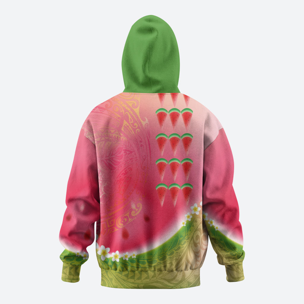 Hawaiian Watermelon Hoodie with Kakau Art Tattoo