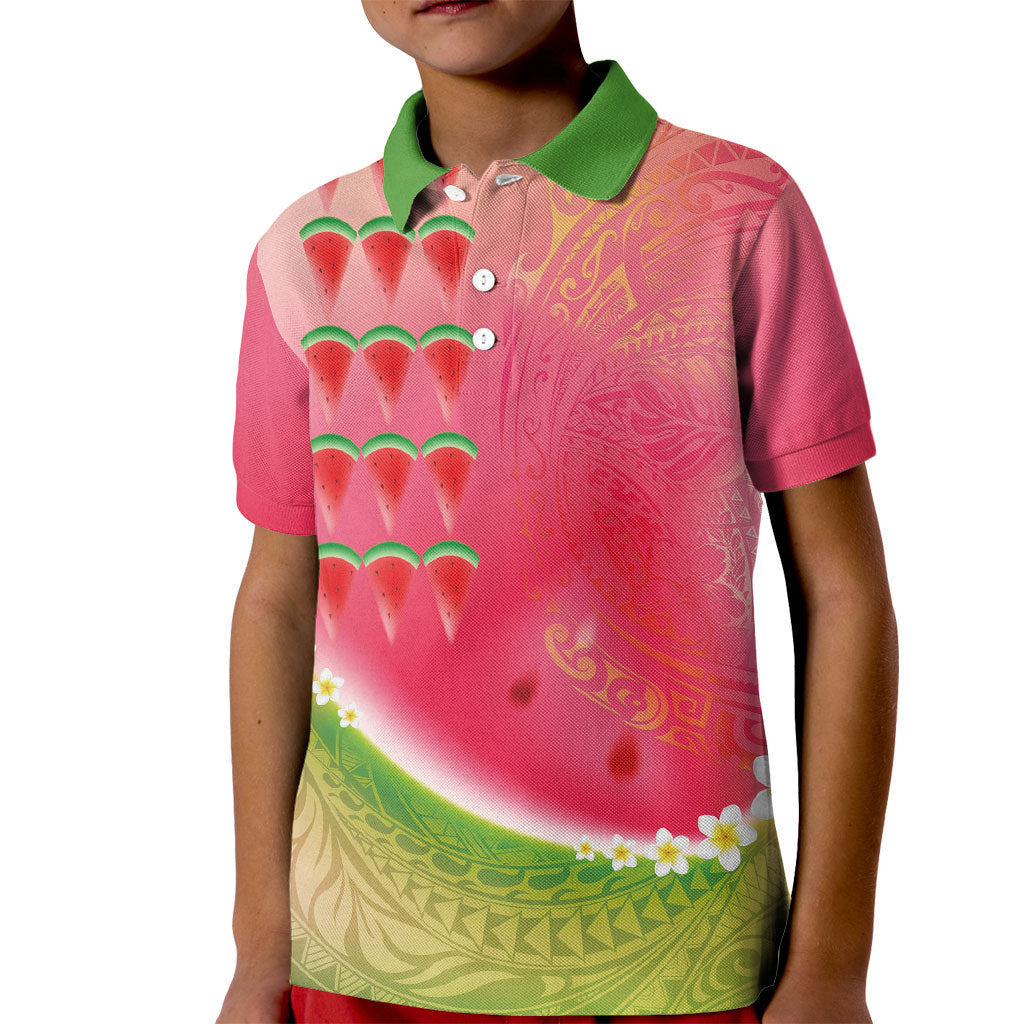 Hawaiian Watermelon Kid Polo Shirt with Kakau Art Tattoo