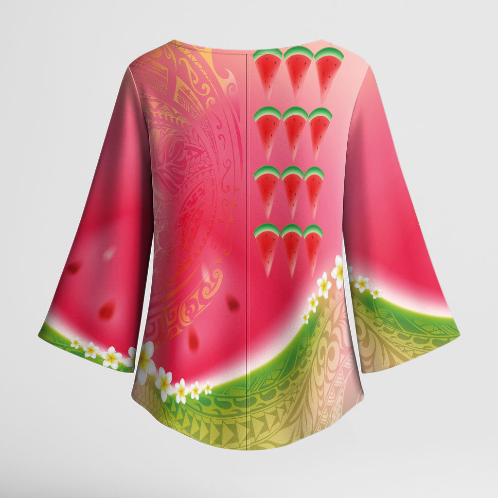 Hawaiian Watermelon Kimono Sleeve Blouse with Kakau Art Tattoo