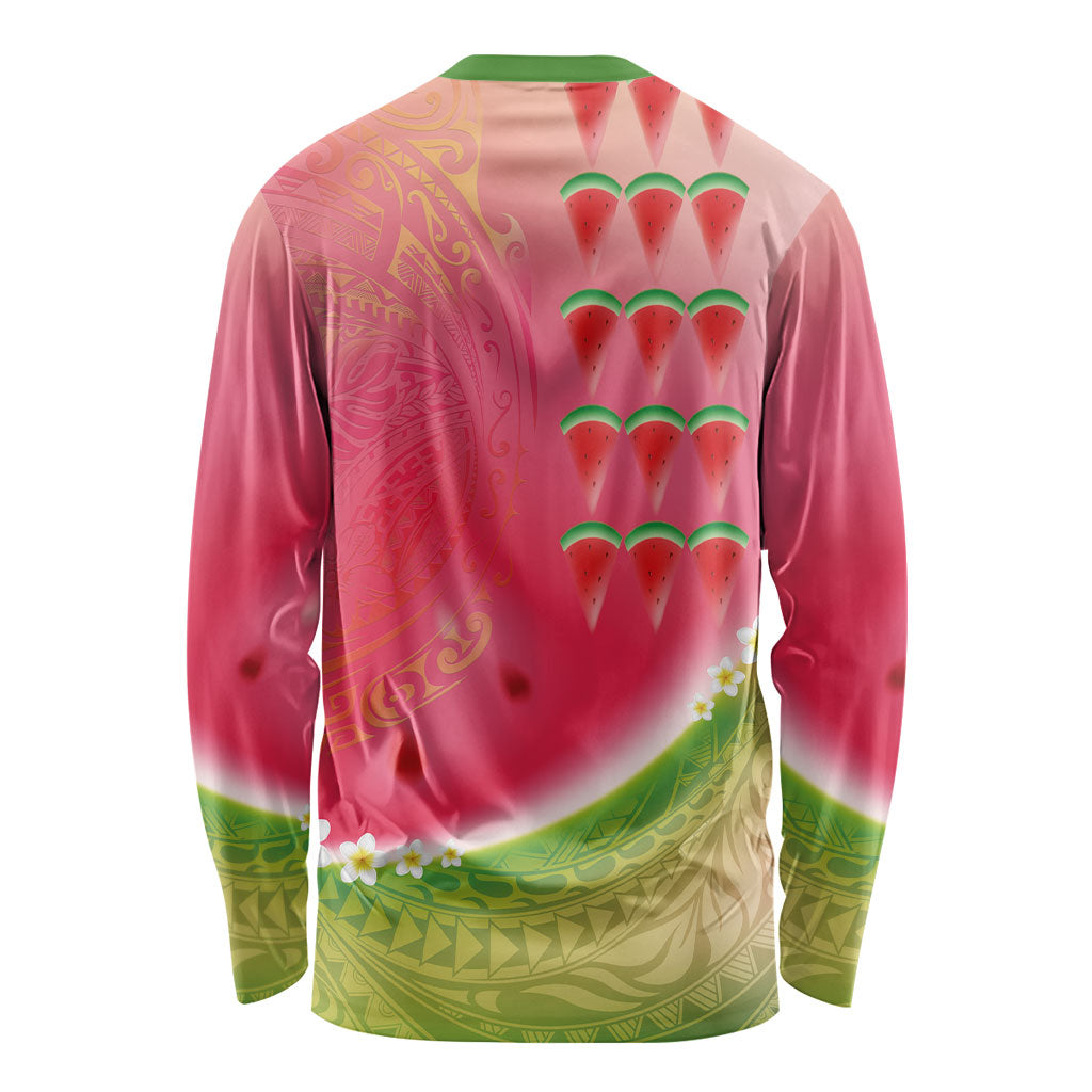 Hawaiian Watermelon Long Sleeve Shirt with Kakau Art Tattoo