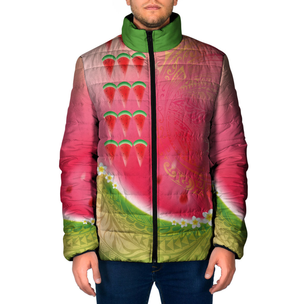 Hawaiian Watermelon Padded Jacket with Kakau Art Tattoo LT03 Men Multicolor - Polynesian Pride