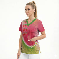 Hawaiian Watermelon Scrub Top with Kakau Art Tattoo
