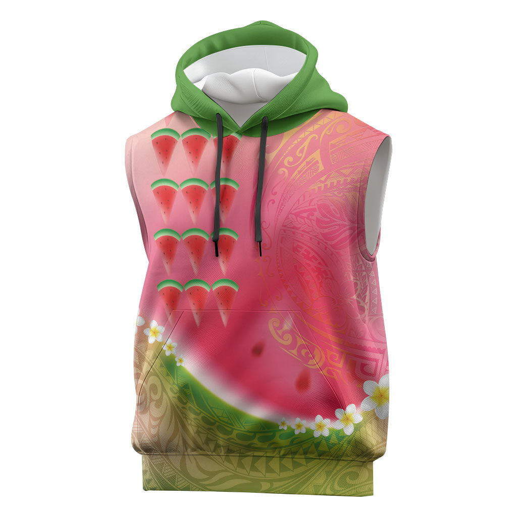 Hawaiian Watermelon Sleeveless Hoodie with Kakau Art Tattoo