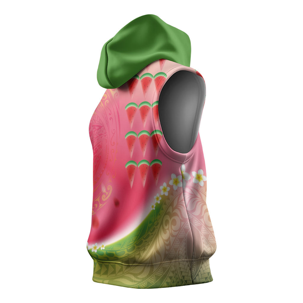Hawaiian Watermelon Sleeveless Hoodie with Kakau Art Tattoo