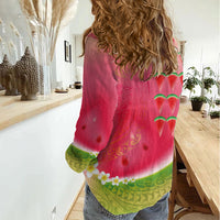 Hawaiian Watermelon Women Casual Shirt with Kakau Art Tattoo