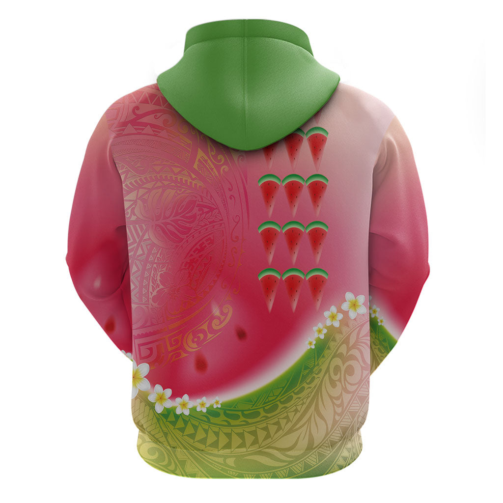 Hawaiian Watermelon Zip Hoodie with Kakau Art Tattoo