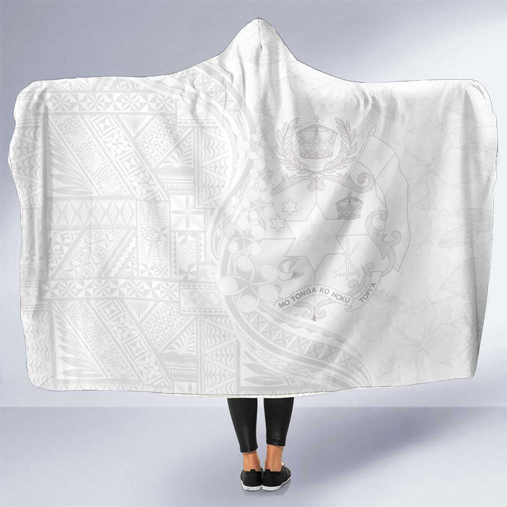 Tonga Faka Sepitema Hooded Blanket Ngatu Pattern with Plumeria and Hibiscus LT03 One Size White - Polynesian Pride