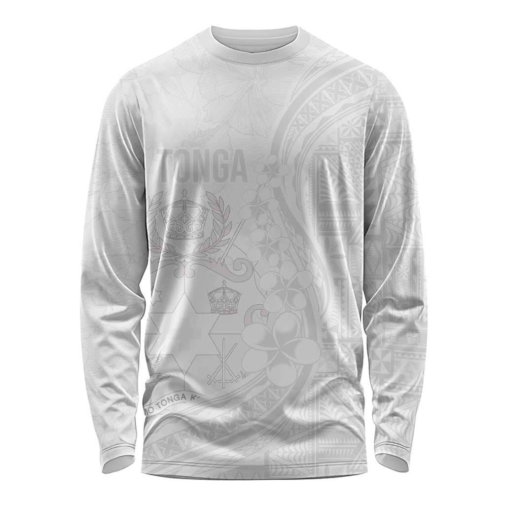 Tonga Faka Sepitema Long Sleeve Shirt Ngatu Pattern with Plumeria and Hibiscus LT03 Unisex White - Polynesian Pride