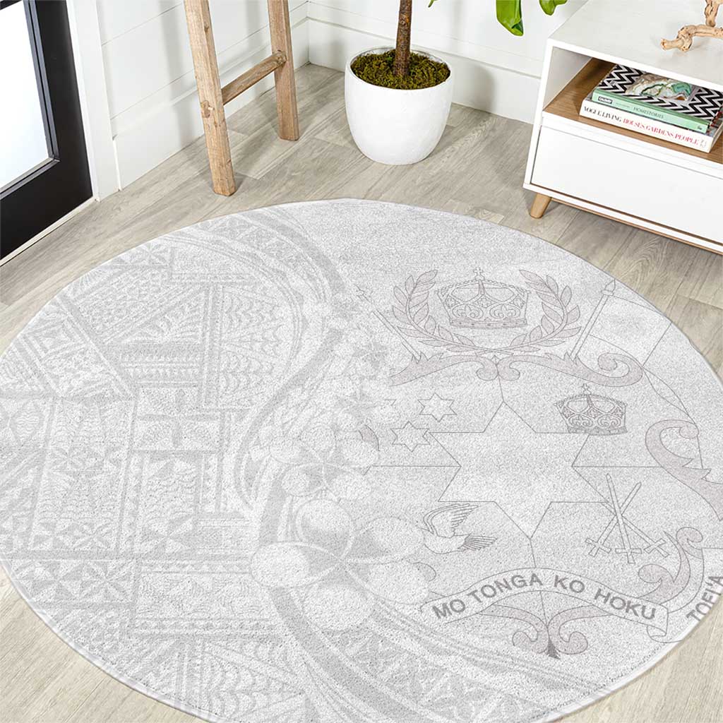 Tonga Faka Sepitema Round Carpet Ngatu Pattern with Plumeria and Hibiscus LT03 White - Polynesian Pride