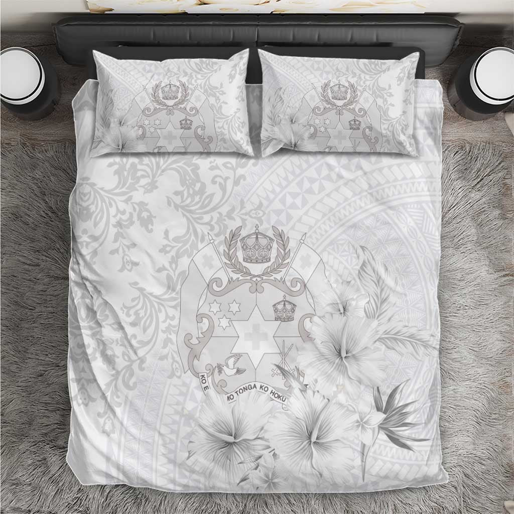 Tonga Faka Sepitema Bedding Set Ngatu and Floral Pattern with Blooming Hibiscus LT03 White - Polynesian Pride
