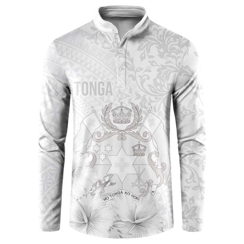 Tonga Faka Sepitema Button Sweatshirt Ngatu and Floral Pattern with Blooming Hibiscus LT03 White - Polynesian Pride