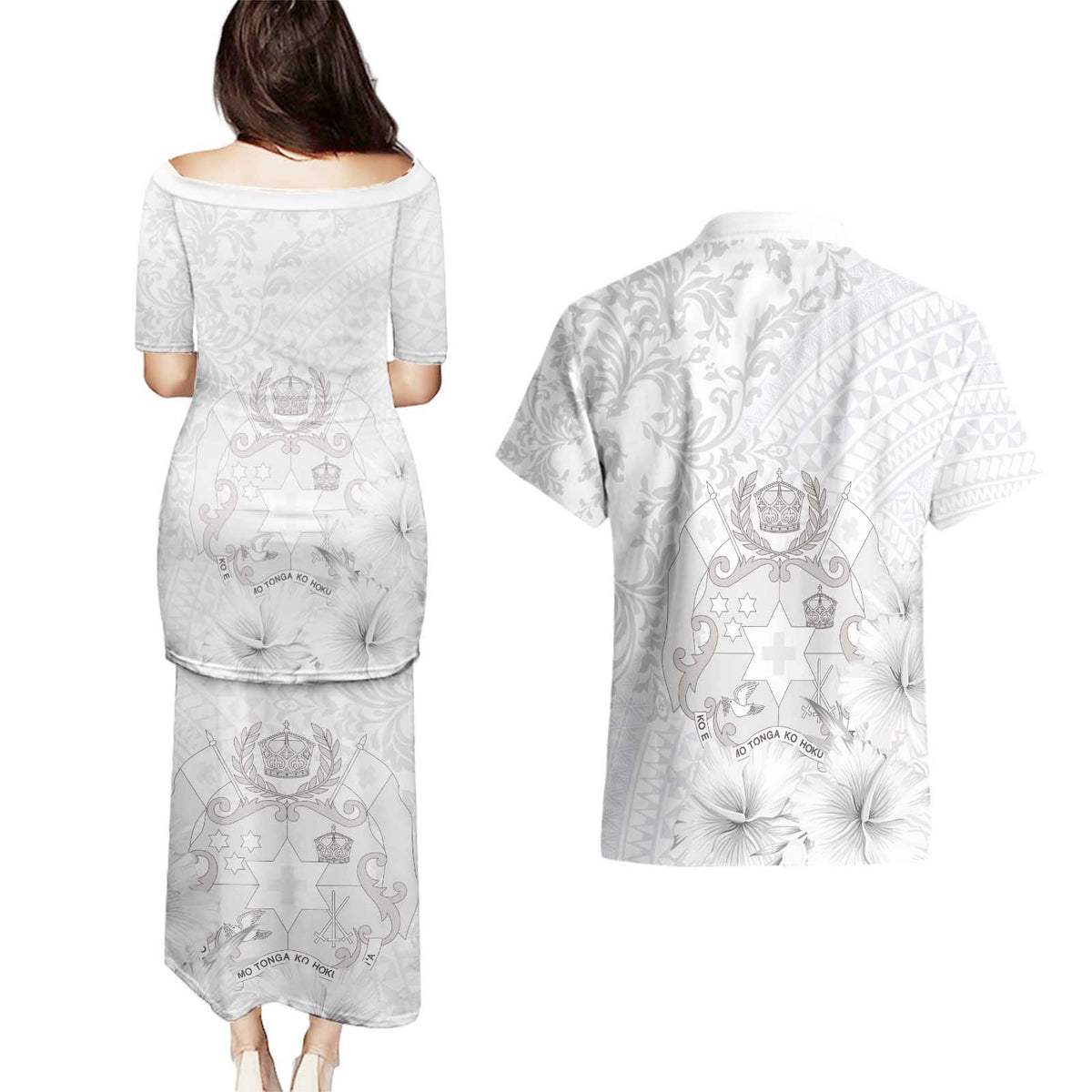 Tonga Faka Sepitema Couples Matching Puletasi and Hawaiian Shirt Ngatu and Floral Pattern with Blooming Hibiscus