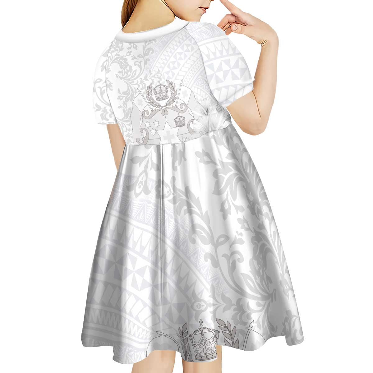 Tonga Faka Sepitema Kid Short Sleeve Dress Ngatu and Floral Pattern with Blooming Hibiscus