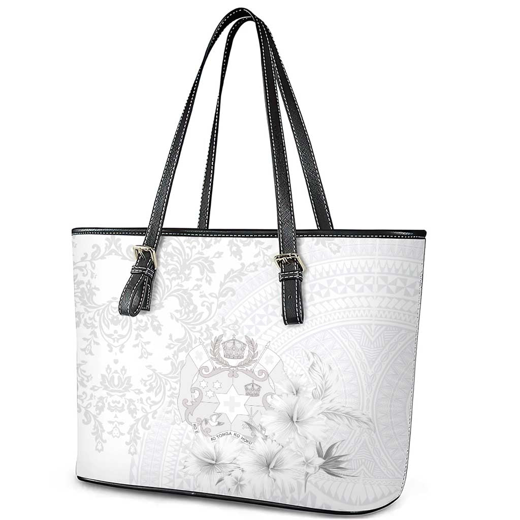 Tonga Faka Sepitema Leather Tote Bag Ngatu and Floral Pattern with Blooming Hibiscus