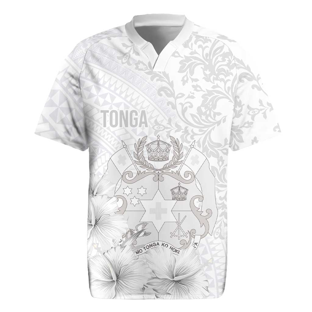 Tonga Faka Sepitema Rugby Jersey Ngatu and Floral Pattern with Blooming Hibiscus LT03 White - Polynesian Pride