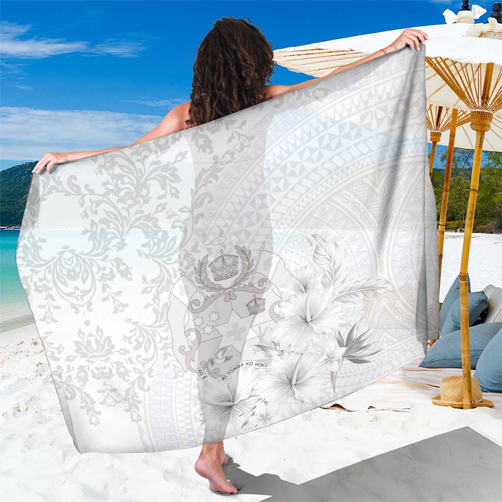 Tonga Faka Sepitema Sarong Ngatu and Floral Pattern with Blooming Hibiscus LT03 One Size 44 x 66 inches White - Polynesian Pride
