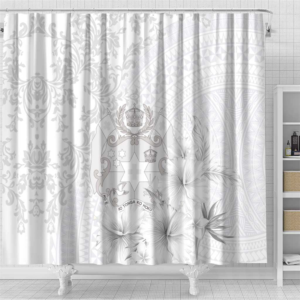 Tonga Faka Sepitema Shower Curtain Ngatu and Floral Pattern with Blooming Hibiscus