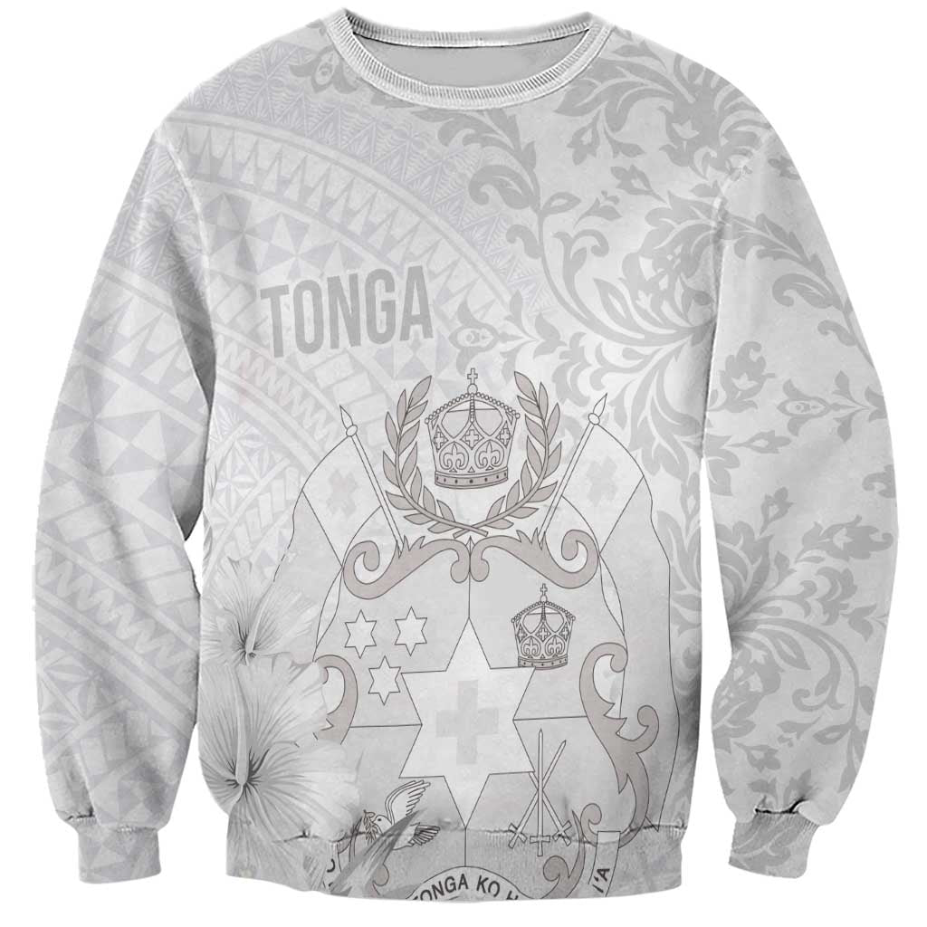 Tonga Faka Sepitema Sweatshirt Ngatu and Floral Pattern with Blooming Hibiscus LT03 Unisex White - Polynesian Pride