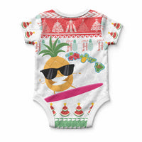Hawaiian Mele Kalikimaka Baby Onesie Funny Pineapple Surfing with Map Christmas Stripe Elements