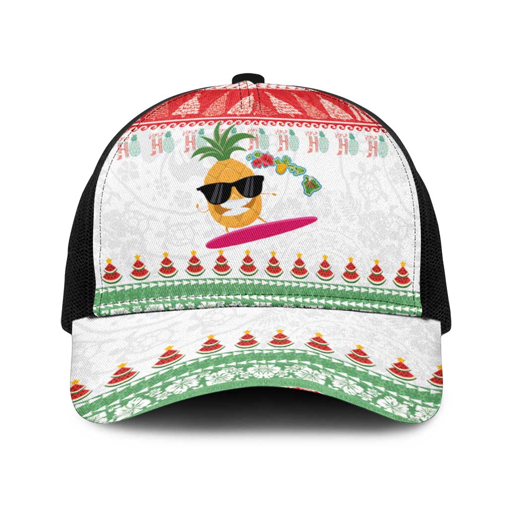 Hawaiian Mele Kalikimaka Baseball Net Cap Funny Pineapple Surfing with Map Christmas Stripe Elements