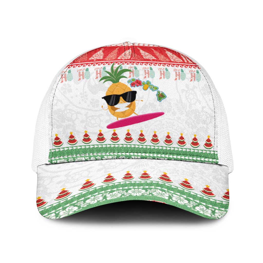 Hawaiian Mele Kalikimaka Baseball Net Cap Funny Pineapple Surfing with Map Christmas Stripe Elements