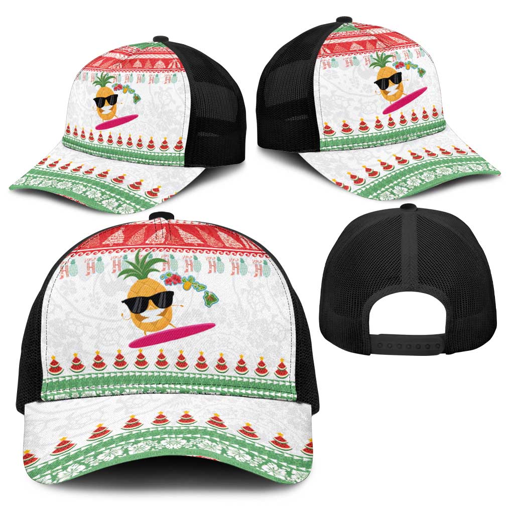 Hawaiian Mele Kalikimaka Baseball Net Cap Funny Pineapple Surfing with Map Christmas Stripe Elements