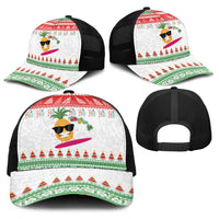 Hawaiian Mele Kalikimaka Baseball Net Cap Funny Pineapple Surfing with Map Christmas Stripe Elements