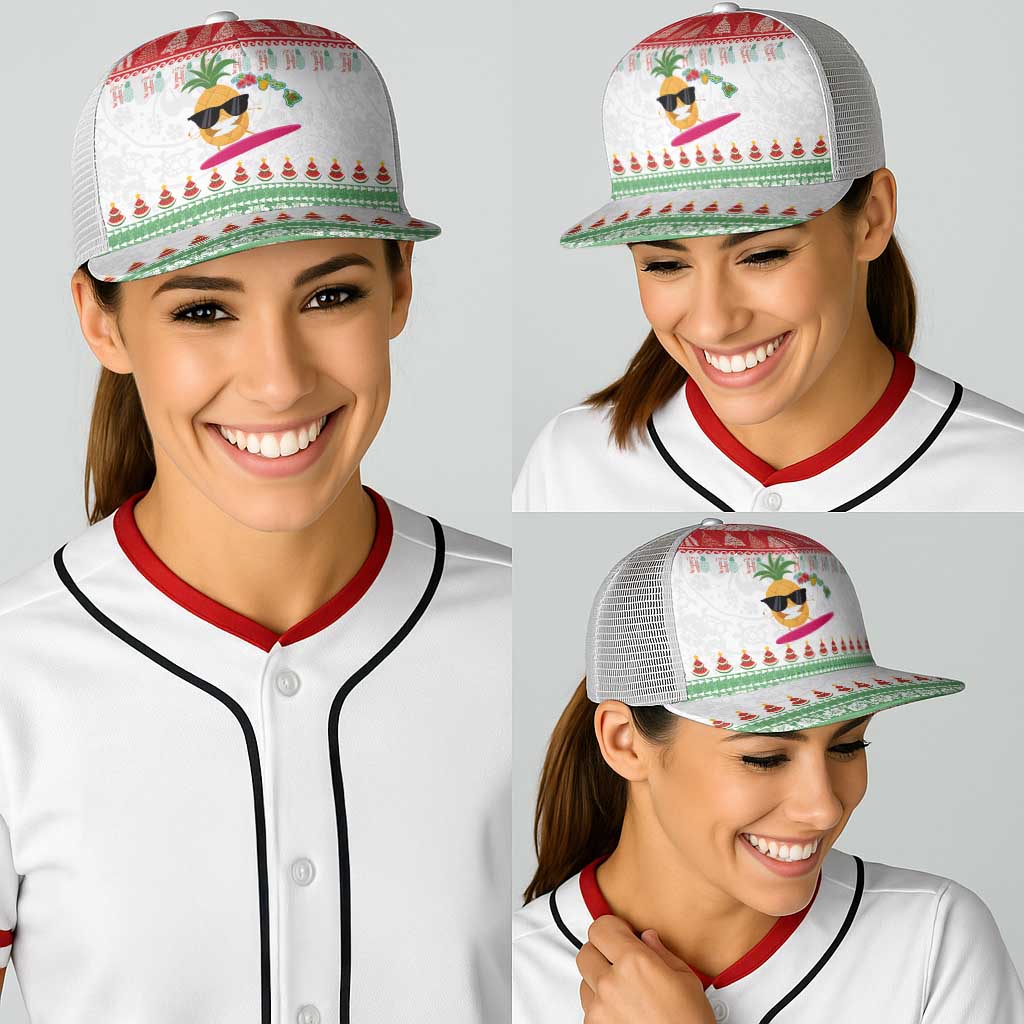 Hawaiian Mele Kalikimaka Baseball Net Cap Funny Pineapple Surfing with Map Christmas Stripe Elements