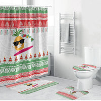 Hawaiian Mele Kalikimaka Bathroom Set Funny Pineapple Surfing with Map Christmas Stripe Elements