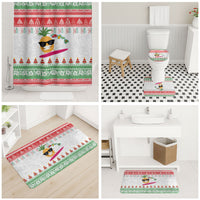 Hawaiian Mele Kalikimaka Bathroom Set Funny Pineapple Surfing with Map Christmas Stripe Elements
