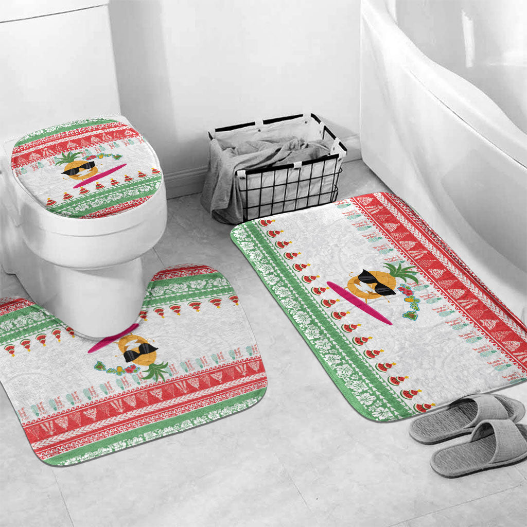 Hawaiian Mele Kalikimaka Bathroom Set Funny Pineapple Surfing with Map Christmas Stripe Elements