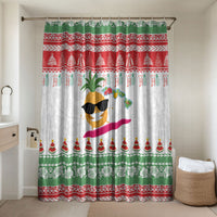 Hawaiian Mele Kalikimaka Bathroom Set Funny Pineapple Surfing with Map Christmas Stripe Elements